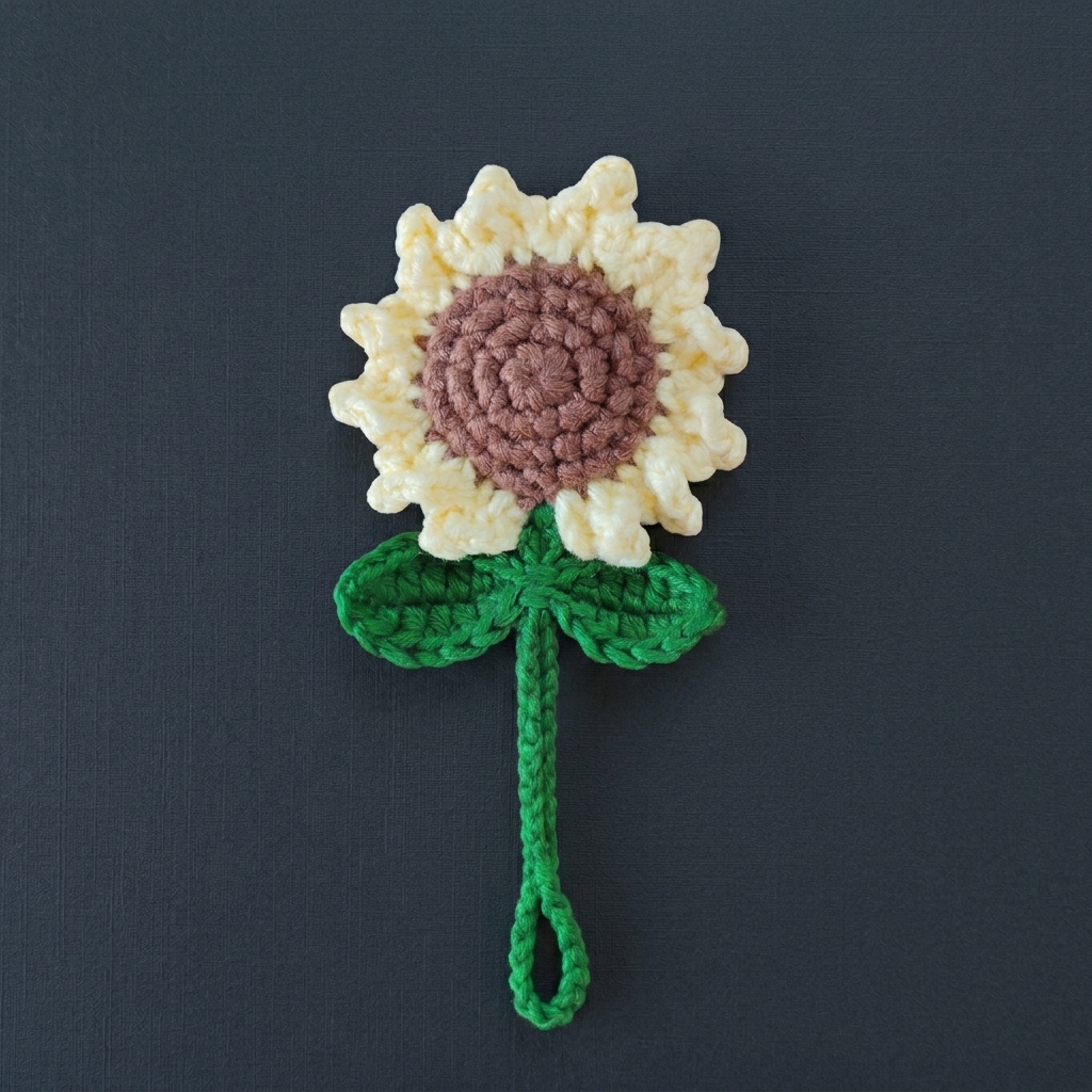 Flor girasol con tallo tejido a mano