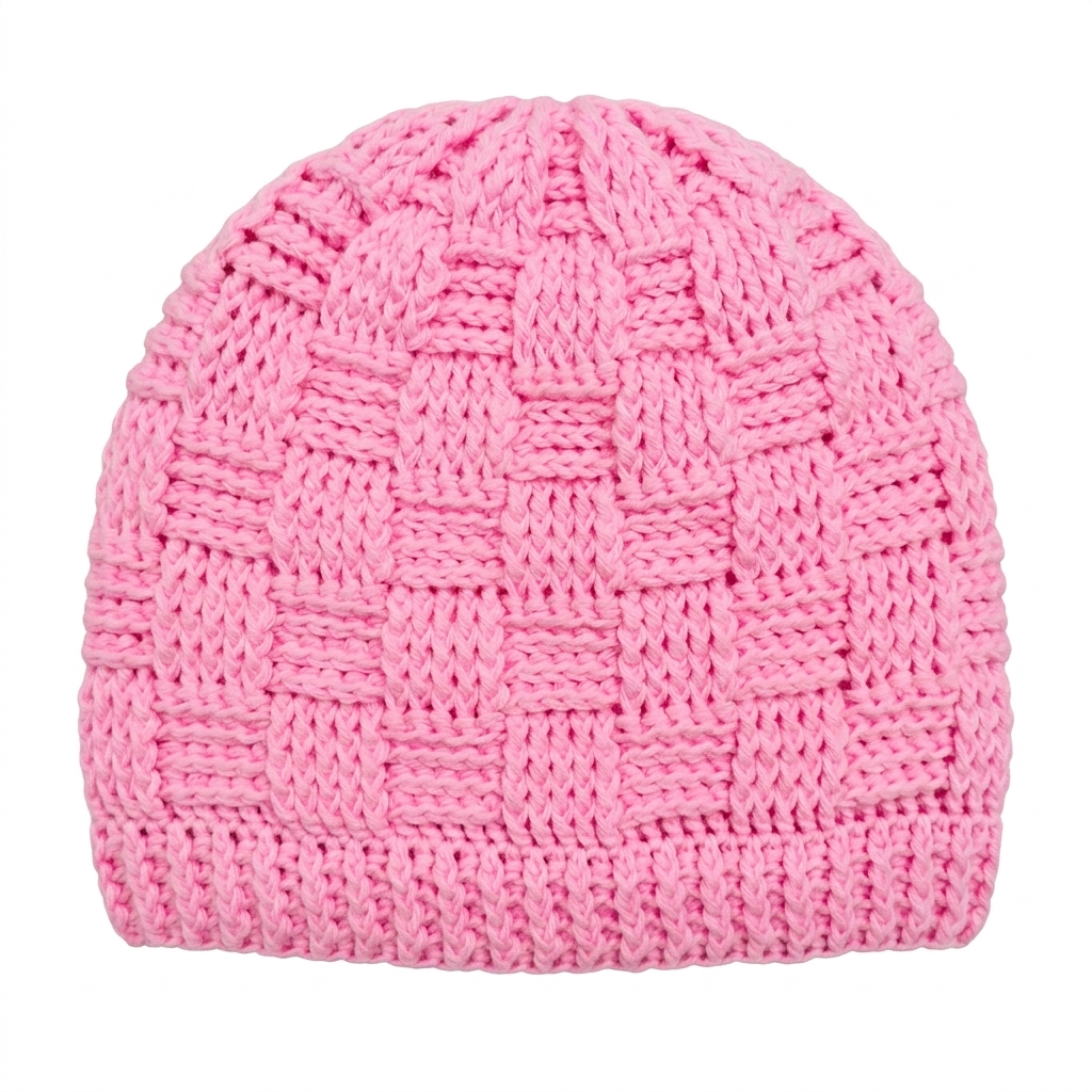 Gorro de color rosa para bebe tejido a mano