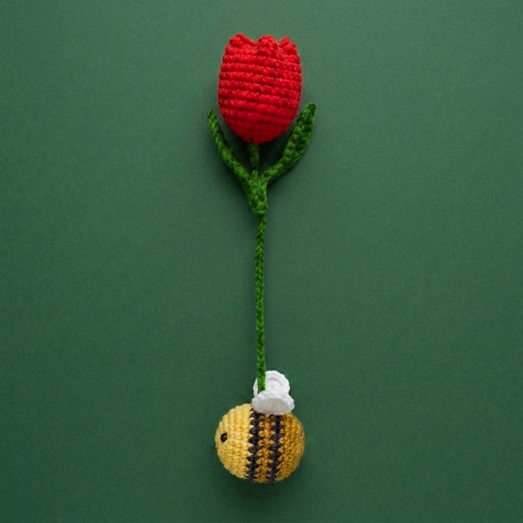 Rosa unida con una abeja tejido a mano
