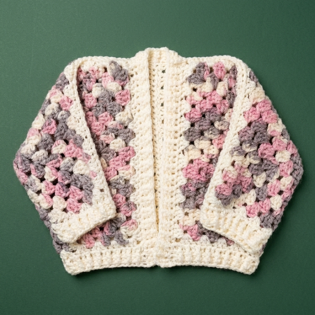Saco de color gris con blanco para bebe tejido a mano